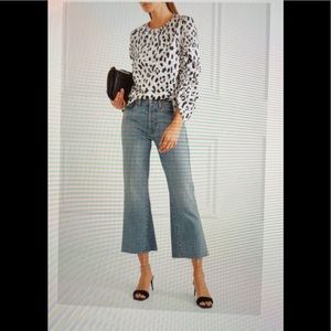Tibi Ivory/navy Leopard-print silk/satin blouse 6